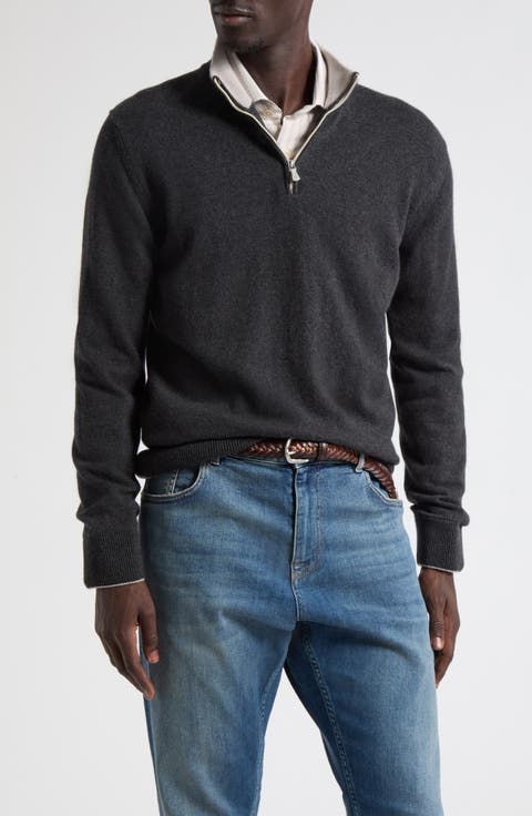 Tipped Cashmere Half Zip Sweater
