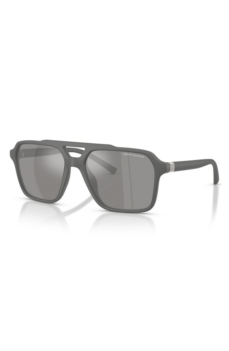 Armani Exchange 57mm Polarized Pilot Sunglasses, Alternate, color, Grey / Grey Mirror Silver
