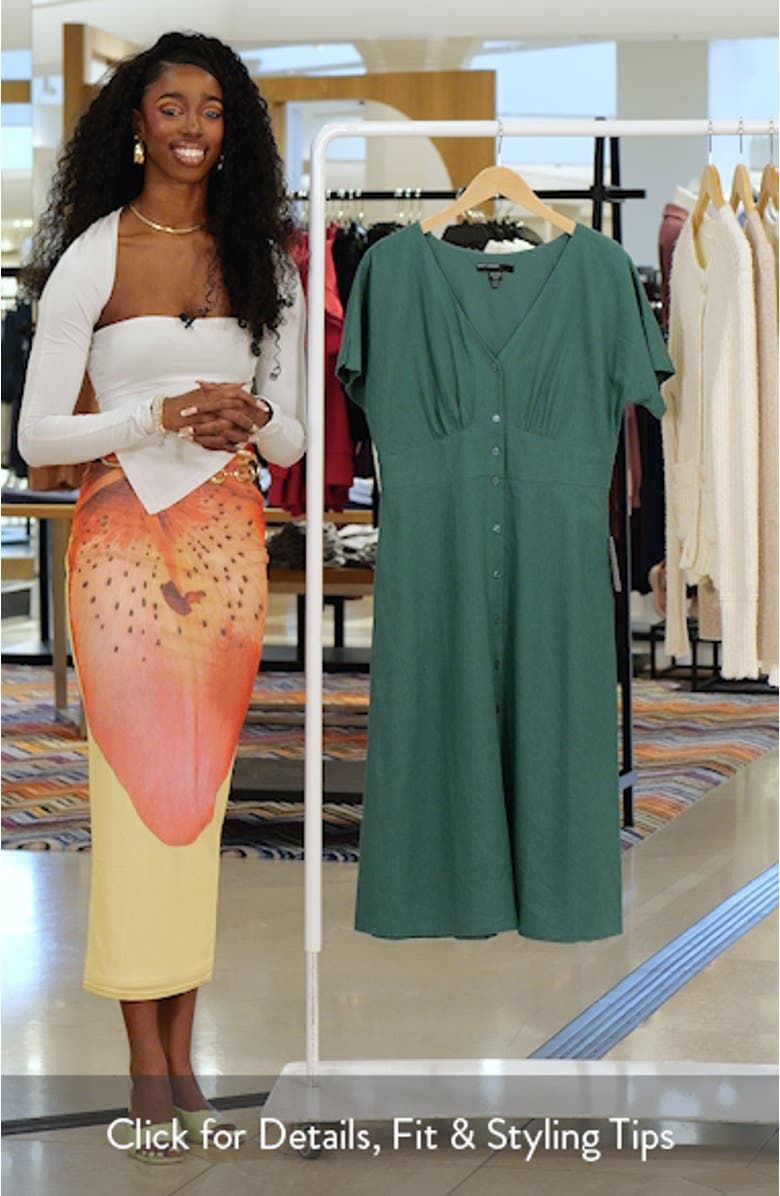 Flutter Sleeve Flare Linen Blend Midi Dress, sales video thumbnail