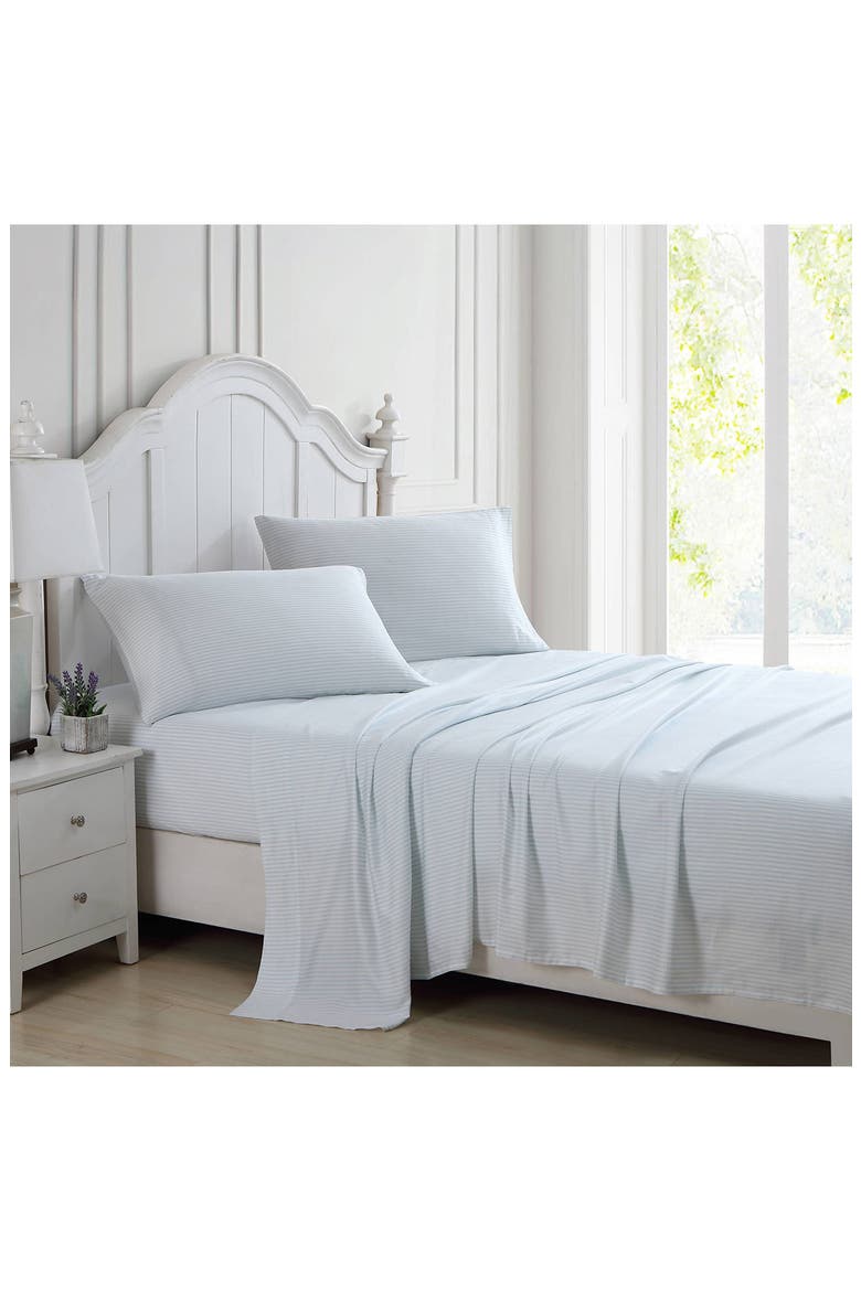 Ramona 4-Piece Blue Striped T300 Cotton Queen Sheet Set, Alternate, color, BLUE