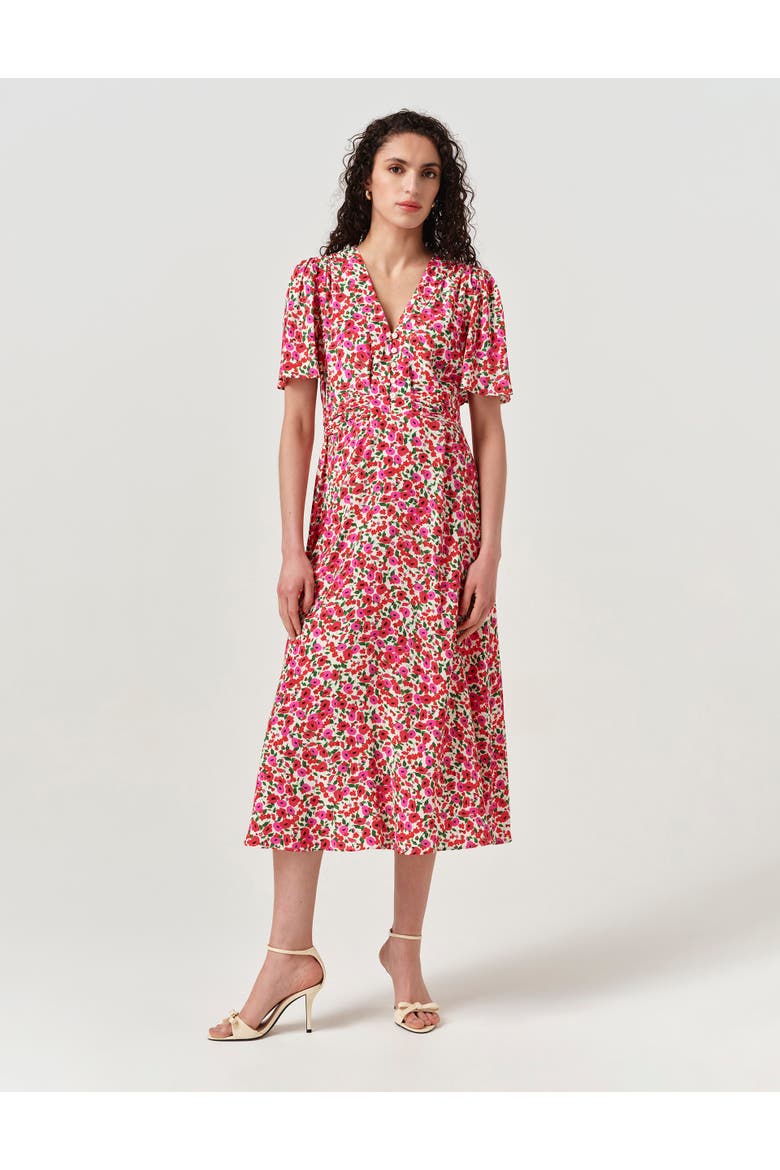 Jess Crepe Floral Midi Tea Dress, Main, color, Red Floral