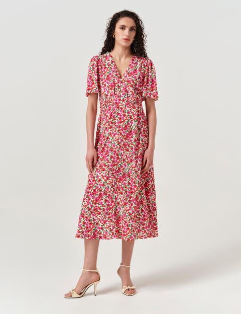 Jess Crepe Floral Midi Tea Dress