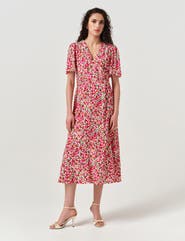 Ghost London Jess Crepe Floral Midi Tea Dress