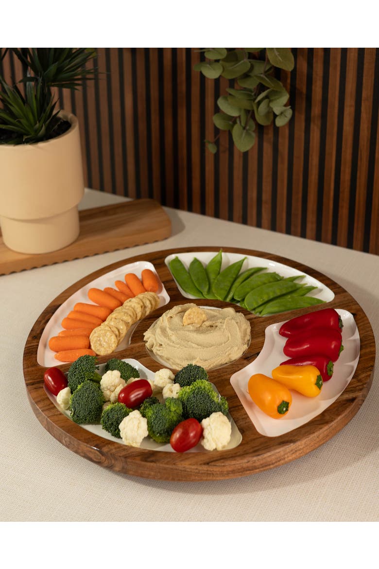 Wood + White Collection Mango Wood Compartment Lazy Susan, Alternate, color, White, Brown