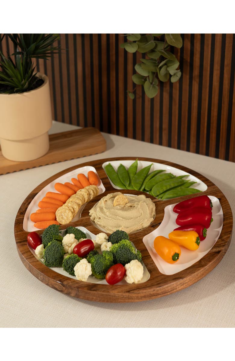 Jeanne Fitz Wood + White Collection Mango Wood Compartment Lazy Susan, Alternate, color, White, Brown