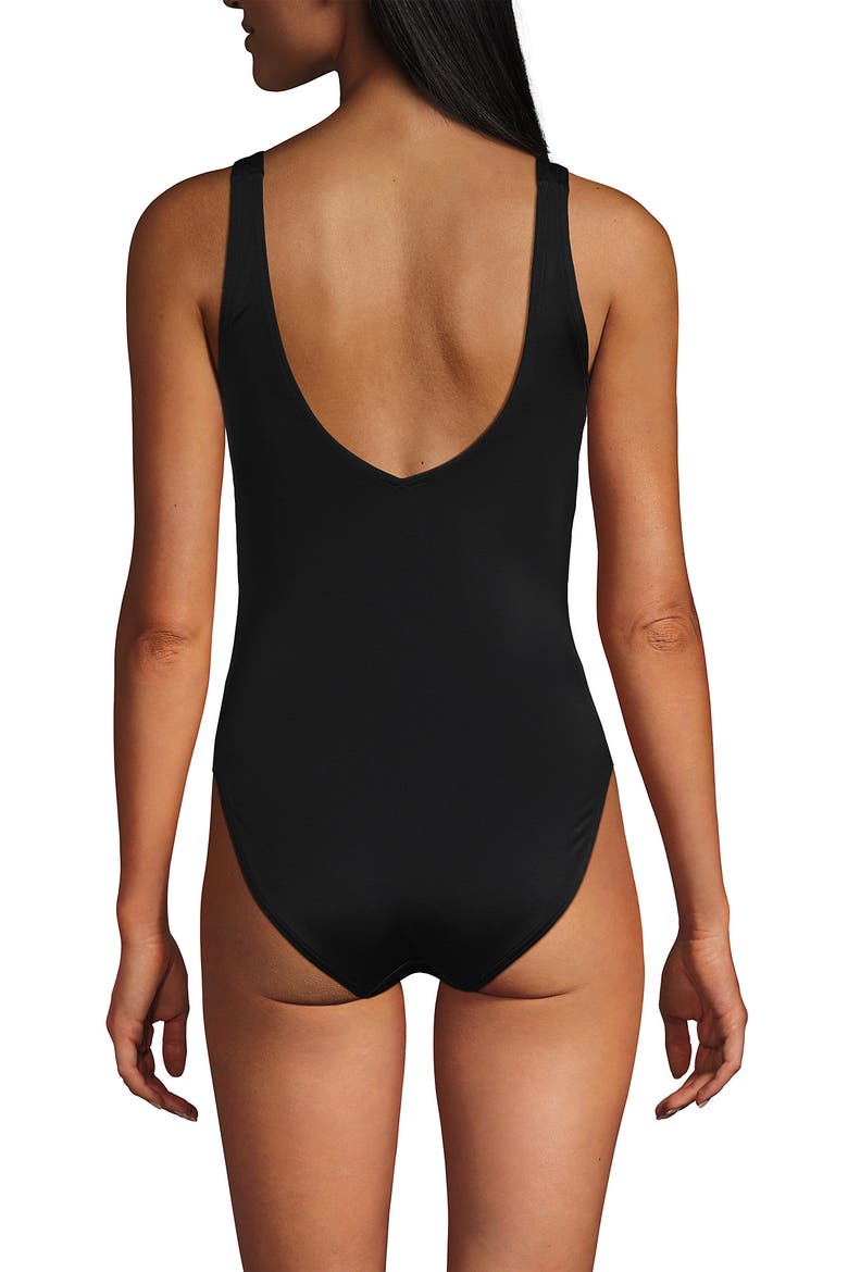 Tugless V-Neck High Leg One Piece Swimsuit, Alternate, color, Black