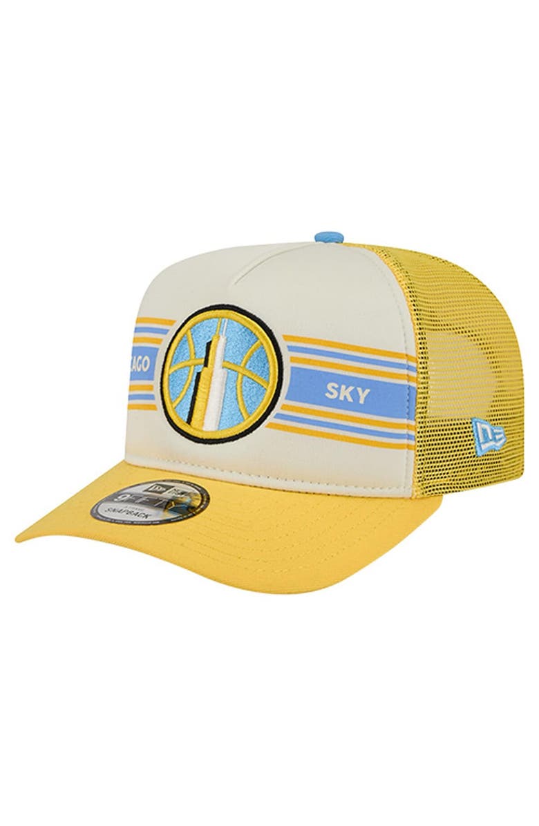 New Era Unisex New Era White/Yellow Chicago Sky Banner Foam Front 9FIFTY A-Frame Adjustable Trucker Hat, Main, color, White