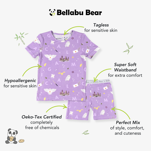 Bellabu Bear Kids Unisex Hedwig's Magical Mail 2-piece Short Sleeve & Shorts Pajama Set In Purple