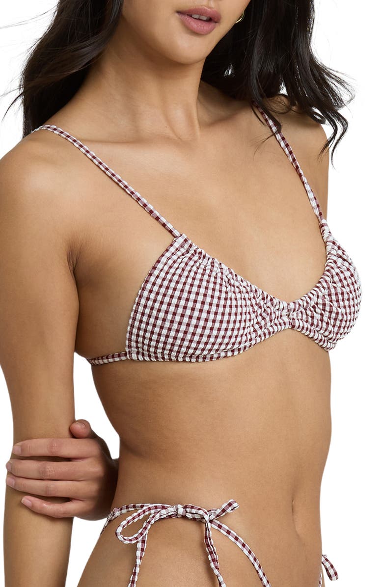 Billabong Teagan Wave Check Bralette Bikini Top, Alternate, color, Red Dahlia