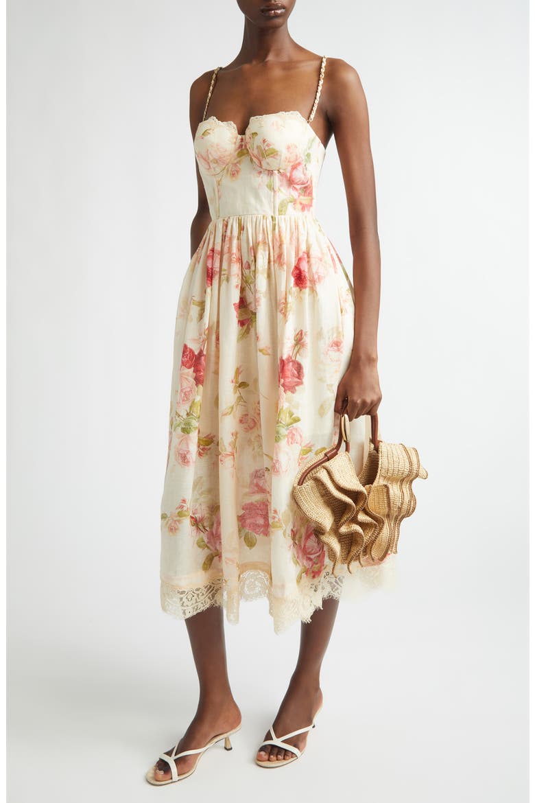 Roselight Picnic Linen Midi Sundress, Alternate, color, CREAM ROSE FLORAL