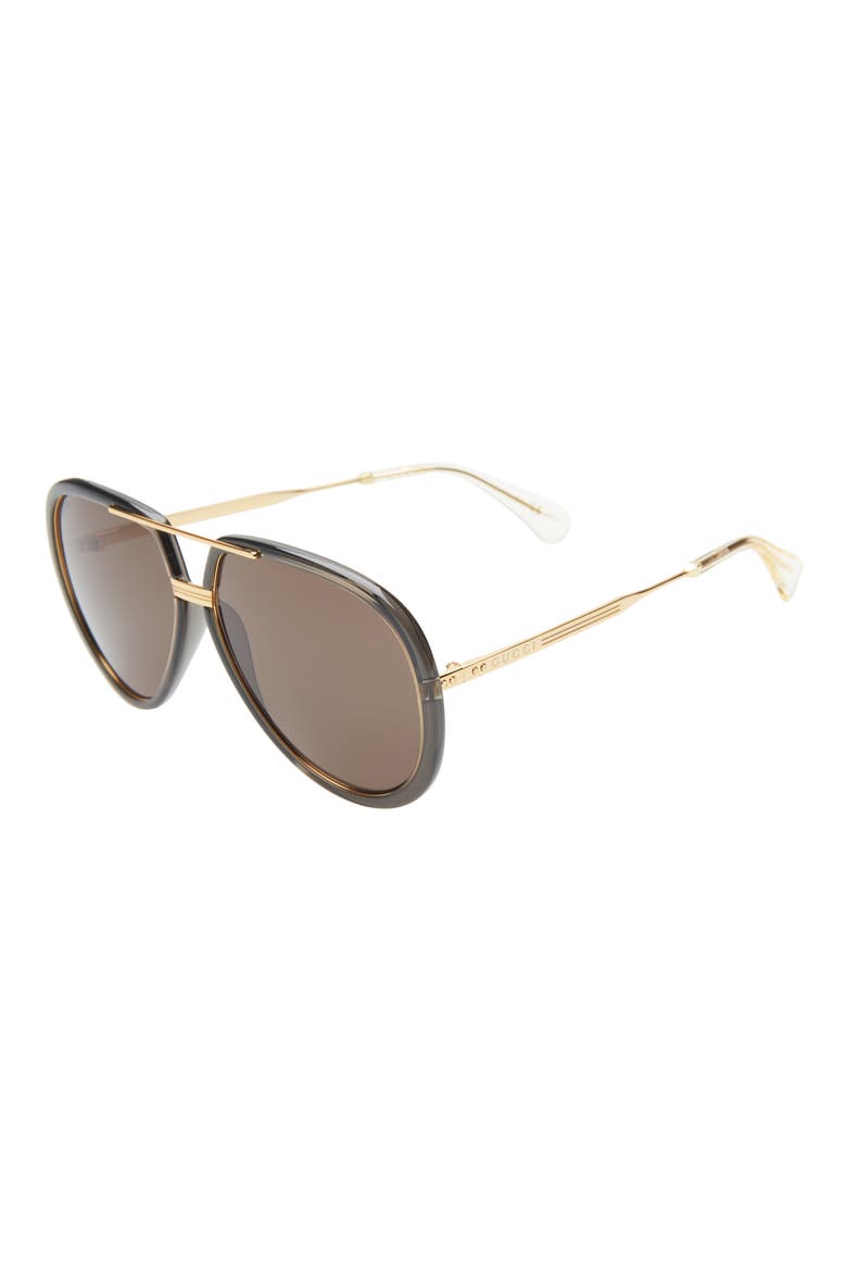 61mm Aviator Sunglasses, Alternate, color, GREY/ BROWN