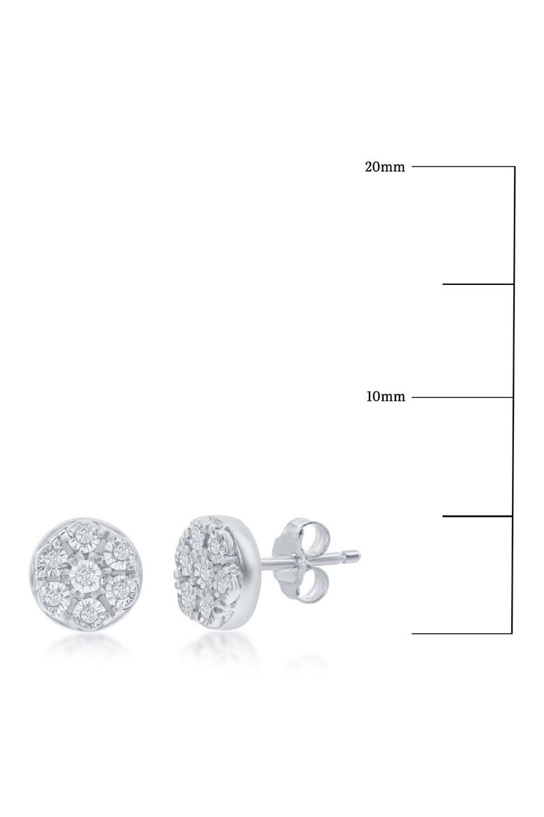 Sterling Silver Bright Cut Diamond Cluster Round Stud Earrings - 0.02ct., Alternate, color, SILVER