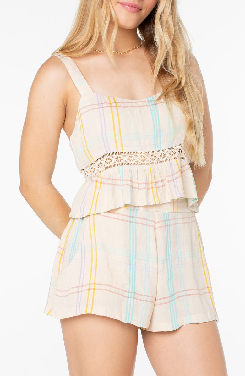 Roxy Island Time Open Stitch Tank, Main, color, Parchment Windowpane Plaid