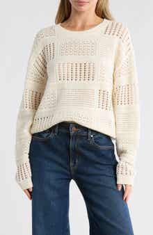 Lucky Brand Long Sleeve Pointelle Crewneck Sweater