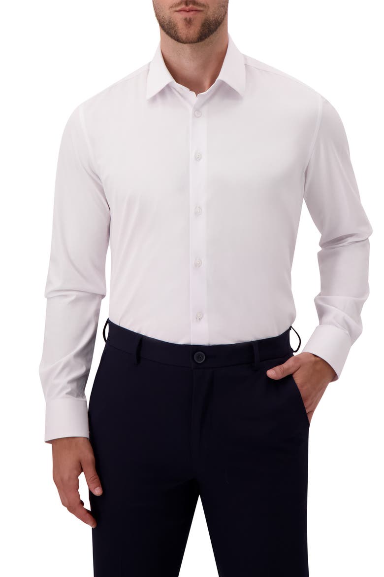 report collection dress shirt Mens Solid 4-Way Stretch With Long Sleeves fit check Report Collection 360 Movement Modern