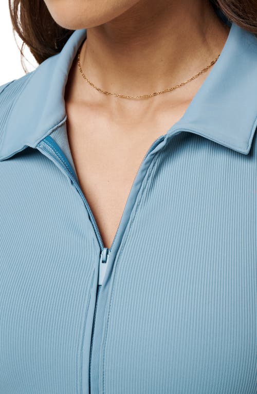 Travismathew Midline Zip Polo Tank In Smoke Blue