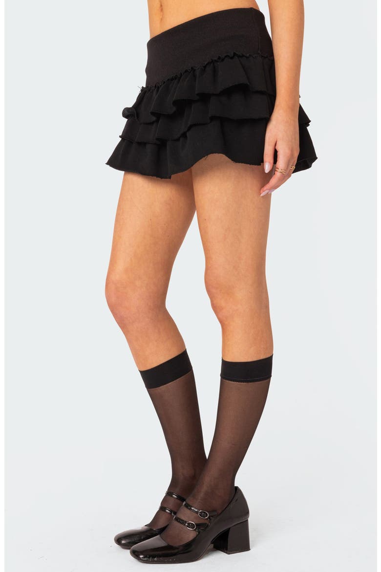 Martina Tiered Ruffle French Terry Miniskirt, Alternate, color, BLACK