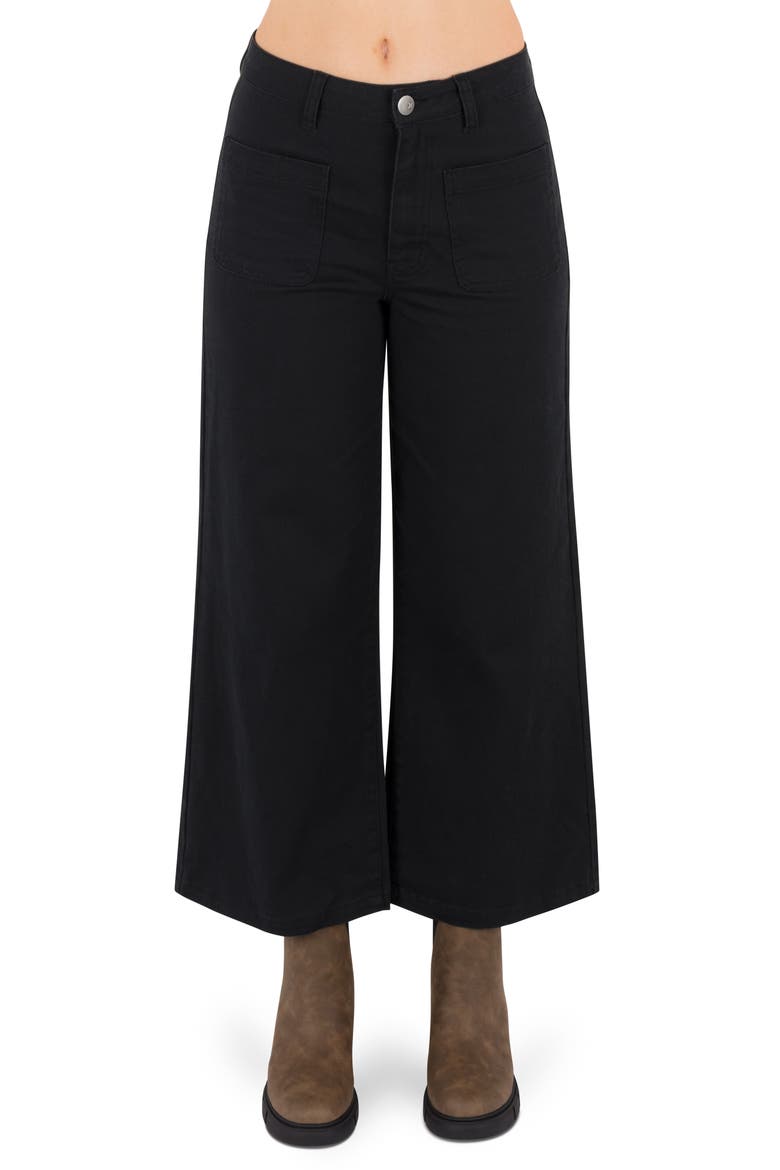 Horizon Patch Pocket Ankle Wide Leg Twill Pants, Main, color, BLACK