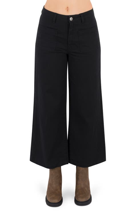 Horizon Patch Pocket Ankle Wide Leg Twill Pants