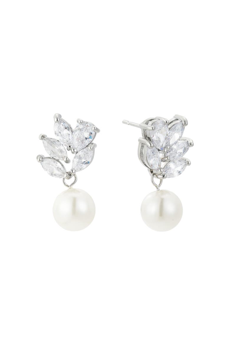 Poise Pearl Drop Earrings, Main, color, Silver