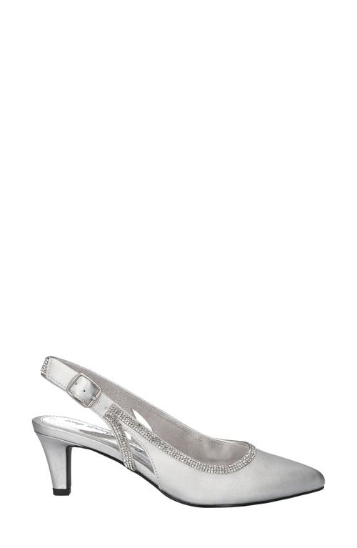 Easy Street Glisten Kitten Heel Slingback Pump In Silver Satin