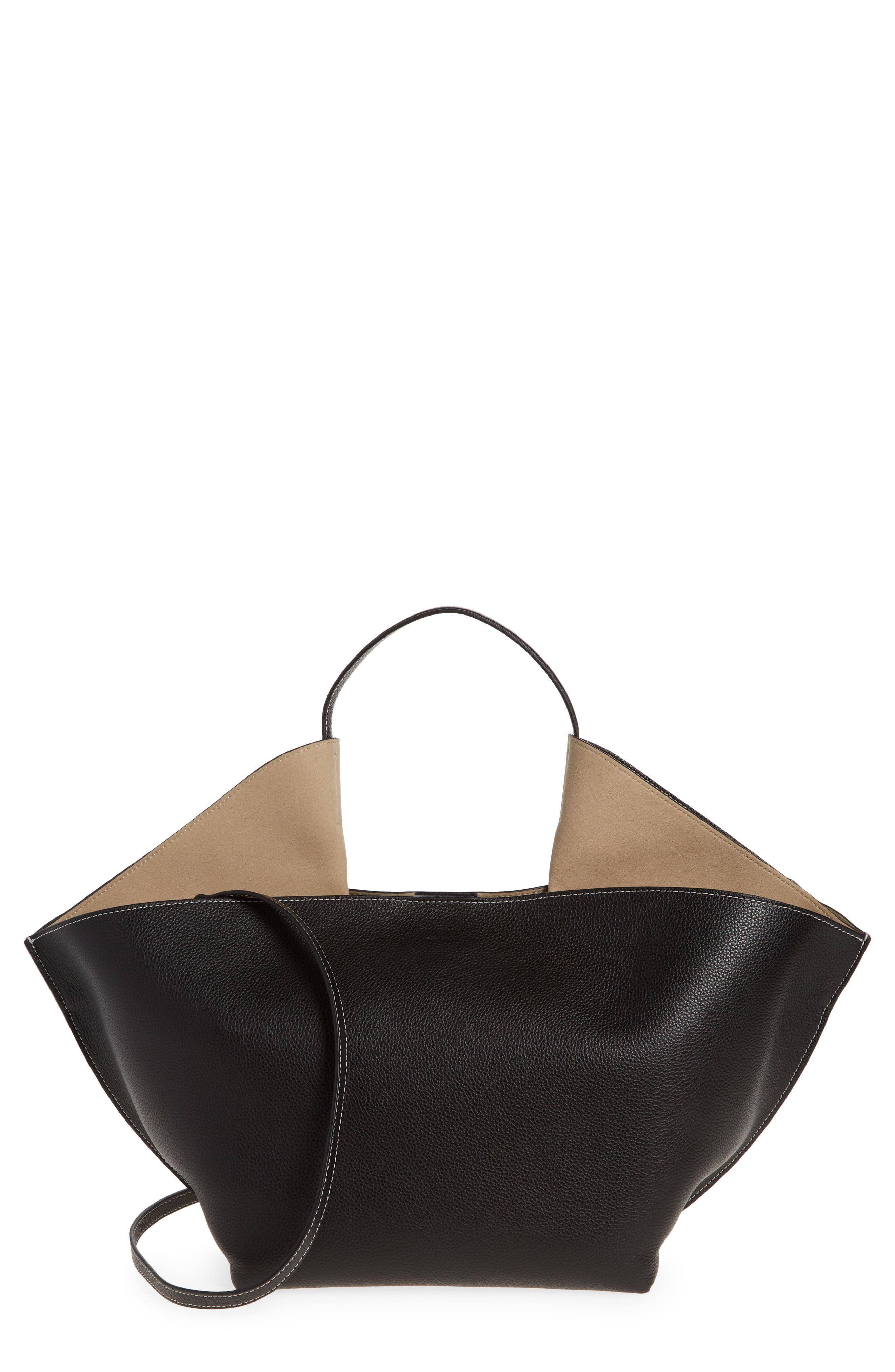 Ree Projects Medium Anne East/West Leather Tote, Main, color, Black
