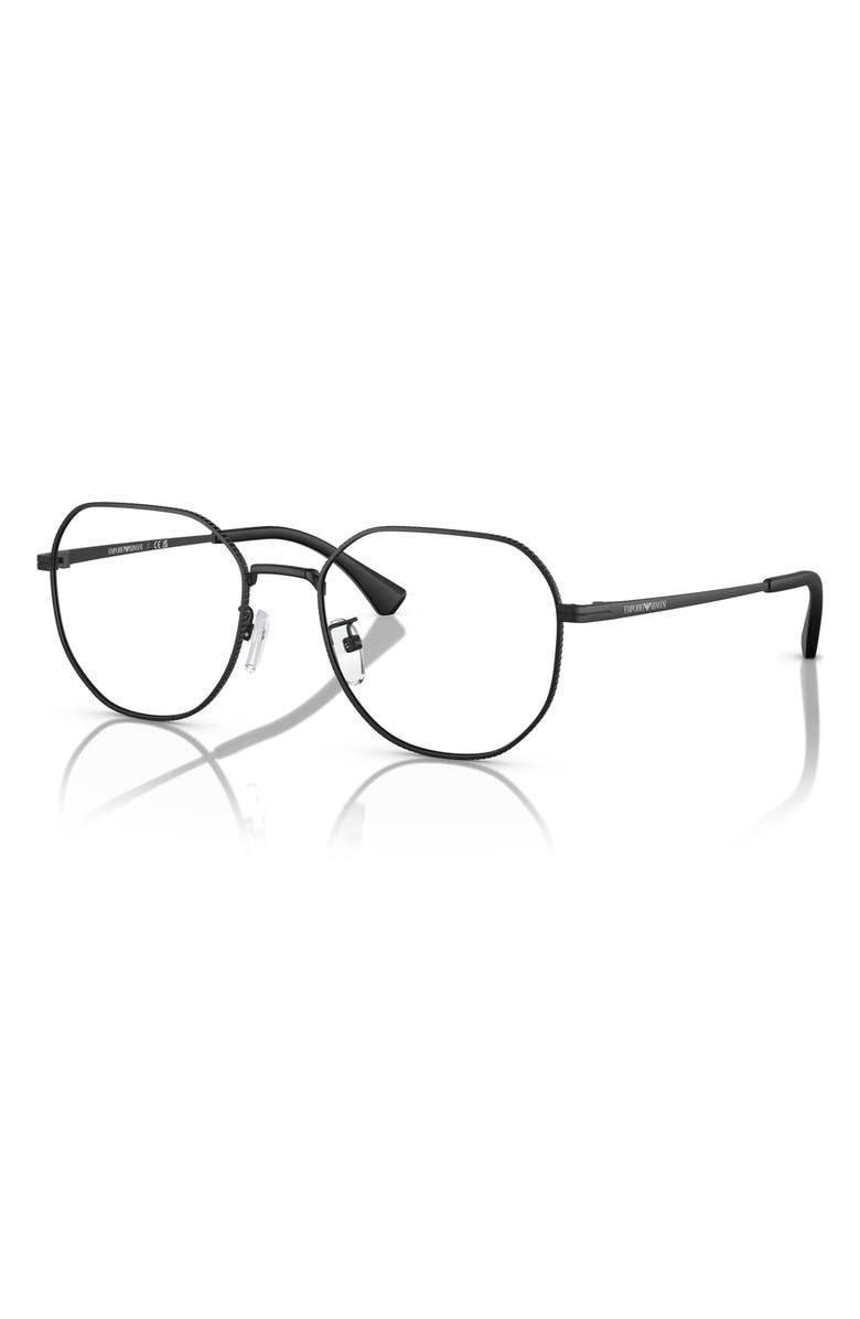 Emporio Armani 52mm Round Optical Glasses, Alternate, color, Matte Black / Demo Lens