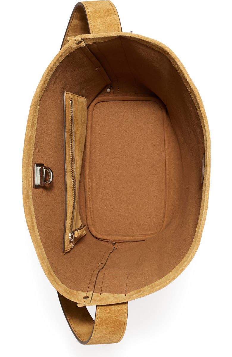 Tory Burch Slim Lock Suede Bucket Bag, Alternate, color, Toffee