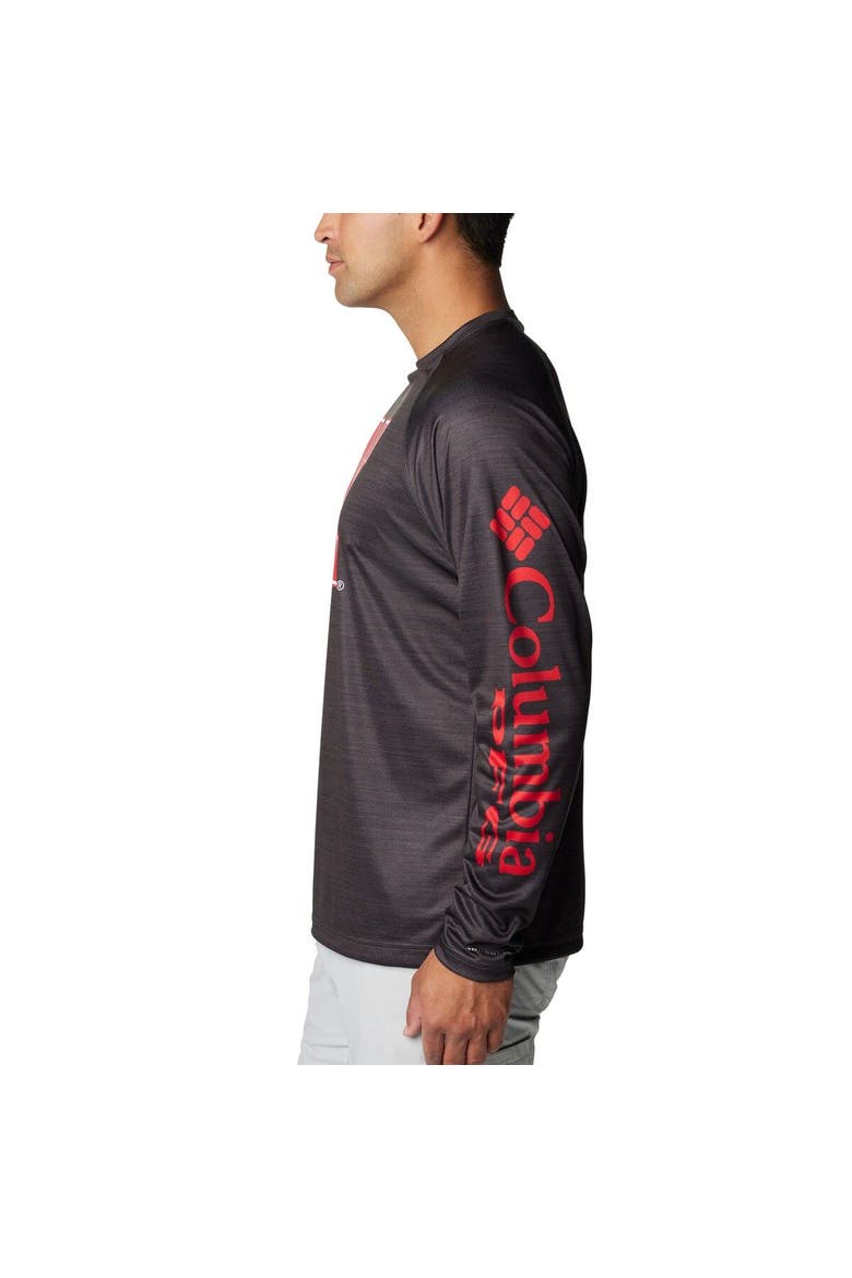 Men's Columbia  Heather Charcoal Nebraska Huskers PFG Terminal Tackle Omni-Shade Raglan Long Sleeve T-Shirt, Alternate, color, Heather Charcoal