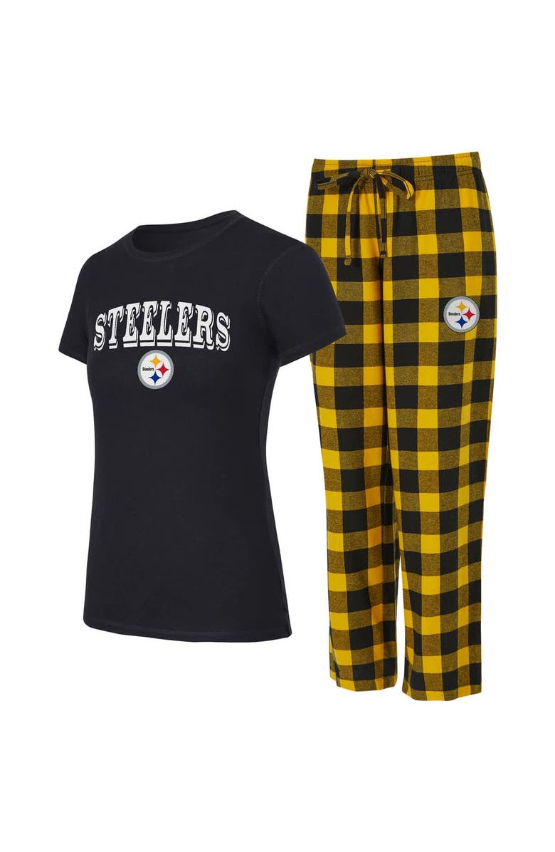 CONCEPTS SPORT Women's Concepts Sport Black/Gold Pittsburgh Steelers Avondale T-Shirt & Pants Flannel PJ Set, Main, color, Black