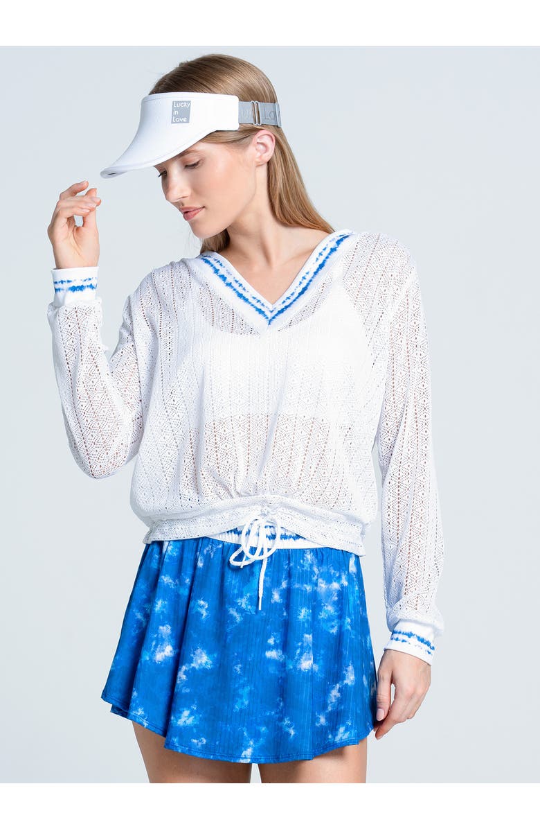 Lucky in Love Shibori Stripe Lace Pullover, Main, color, White