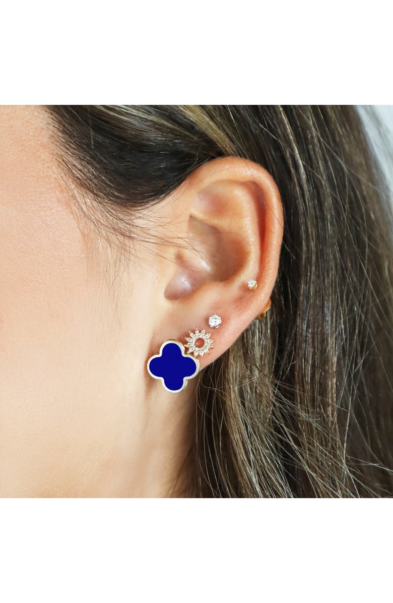The Lovery Fine Jewelry Large Lapis Clover Stud Earrings, Alternate, color, Lapis