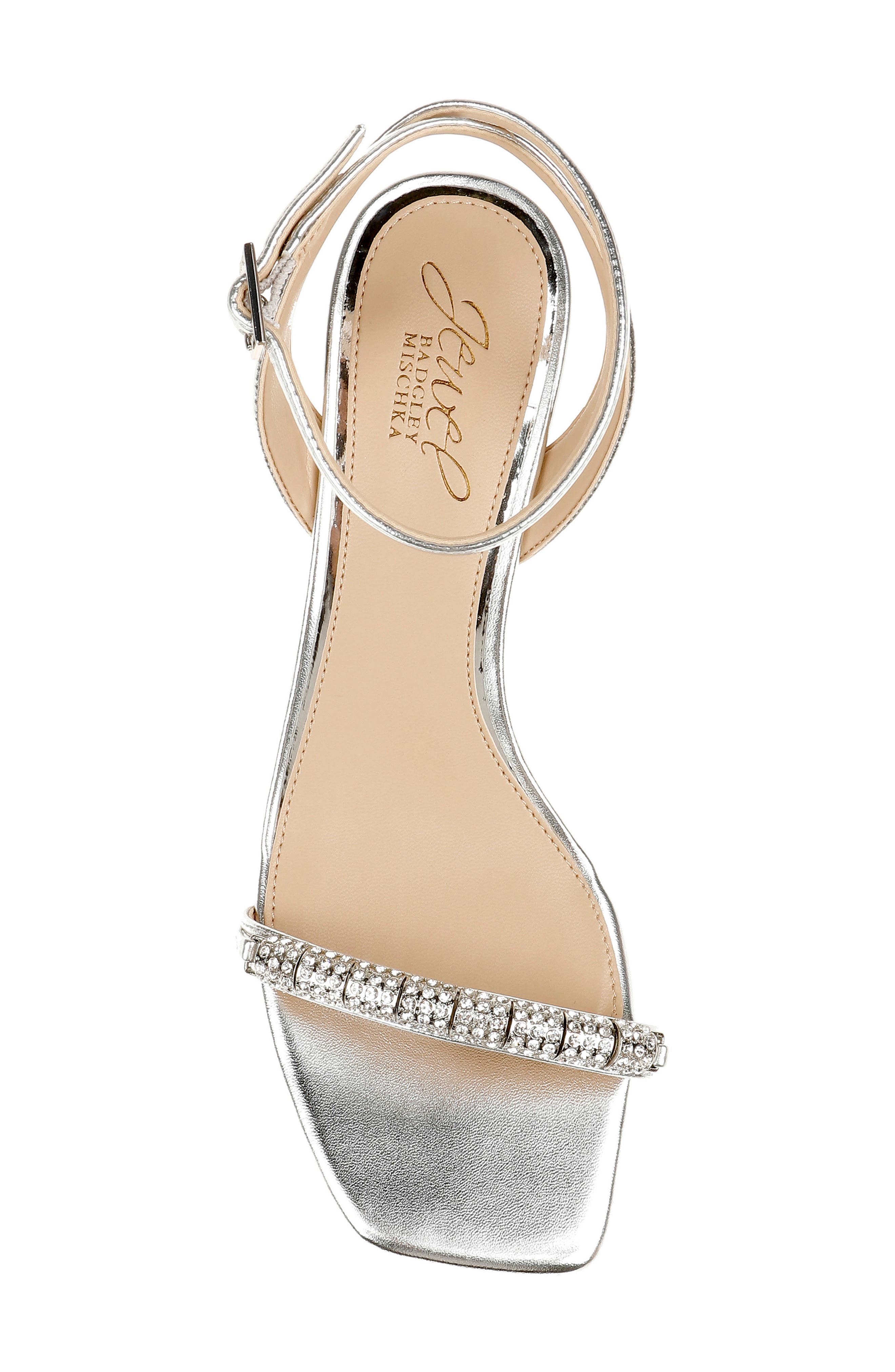 Jewel Badgley Mischka Charisma Kitten Heel Ankle Strap Sandal, Alternate, color, Silver