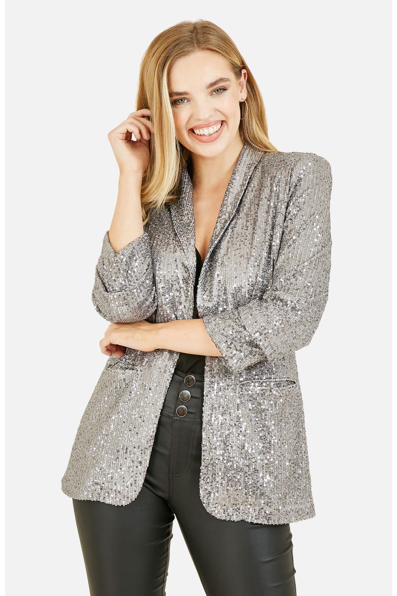 Sequin Blazer, Main, color, Silver