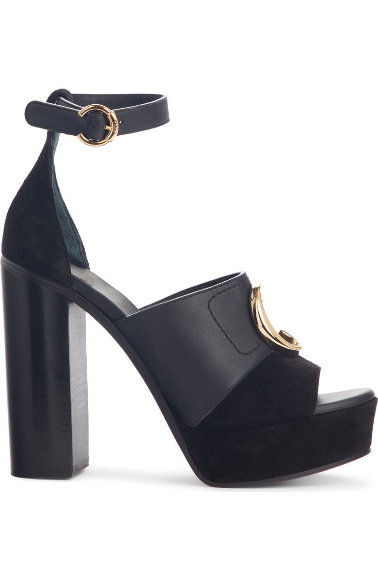 Chloé C Logo Platform Ankle Strap Sandal, Alternate, color,