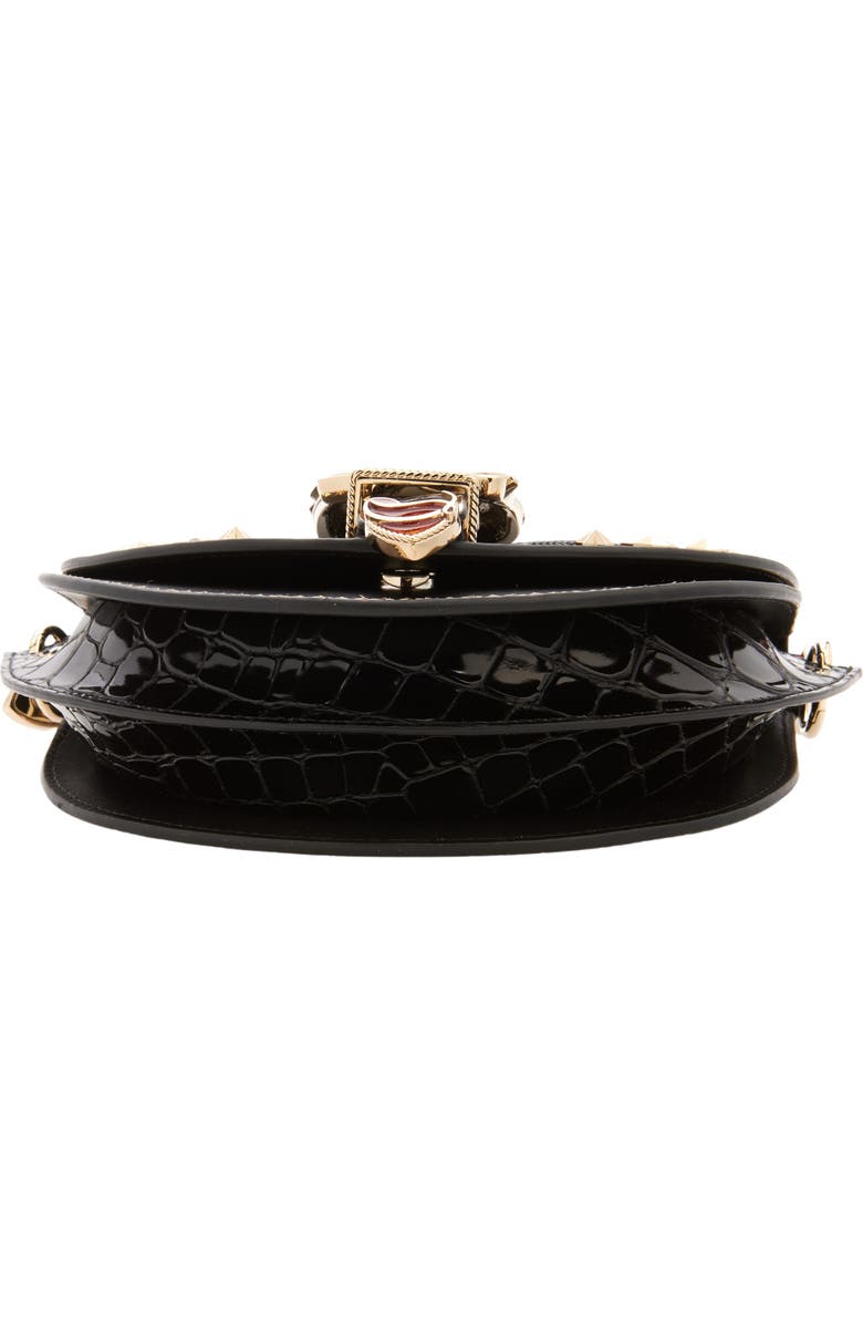 Christian Louboutin Giddy Saddle Croc Embossed Leather Crossbody Bag, Alternate, color, Cm53 Black/ Black