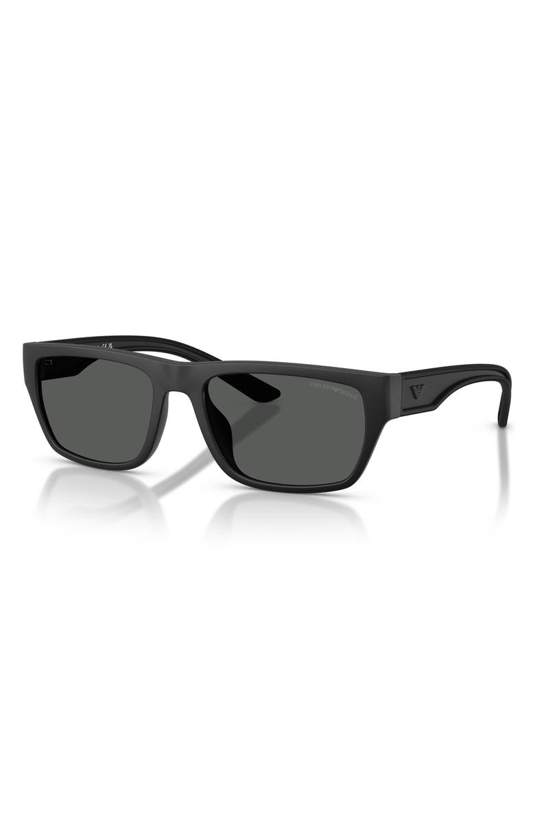 Emporio Armani 57mm Rectangle Sunglasses, Alternate, color, Rubberized Matte Black / Grey