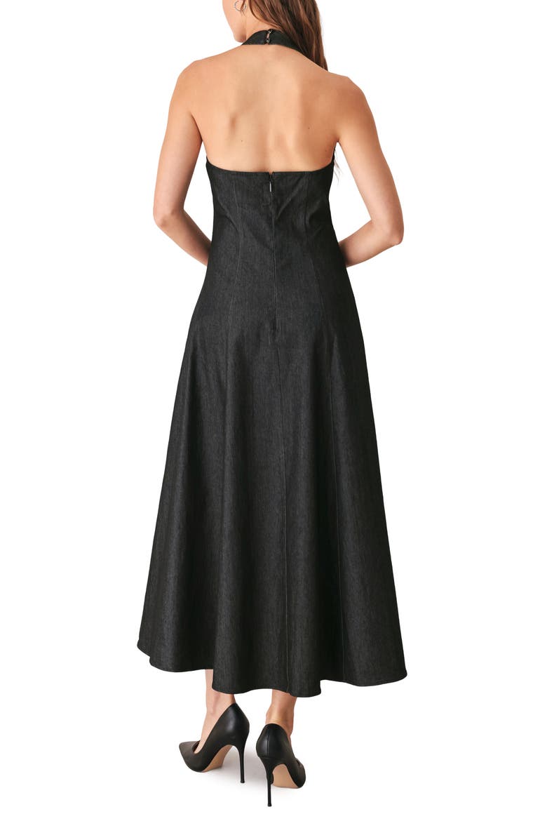 Halter Neck Denim Midi Dress, Alternate, color, DARK DENIM