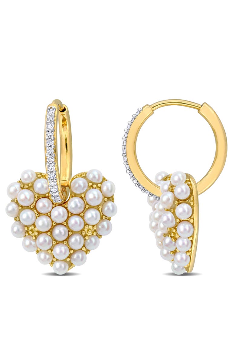 Julianna B. Pearl & Diamond Hoop Heart Earrings 14k, Main, color, Yellow Gold