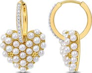 Julianna B. Pearl & Diamond Hoop Heart Earrings 14k