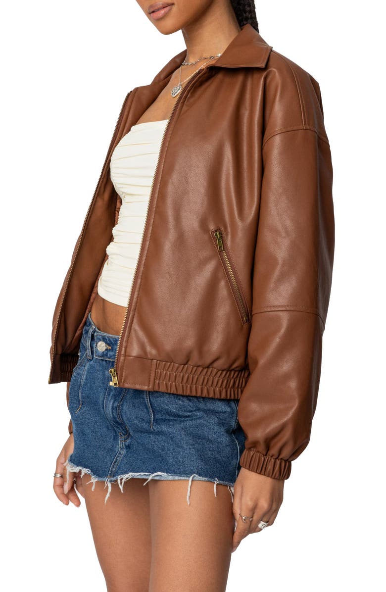 EDIKTED Halley Faux Leather Bomber, Alternate, color, Brown