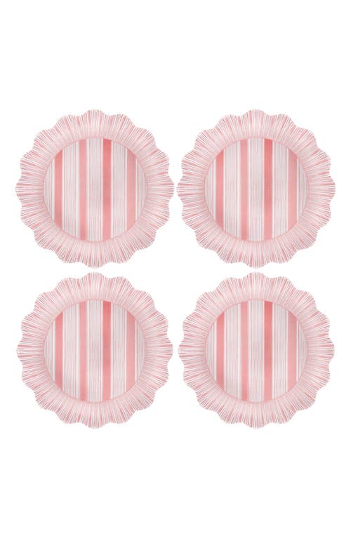 Juliska Cabana Stripe Melamine Dinner Plates, Set Of 4 In Coral