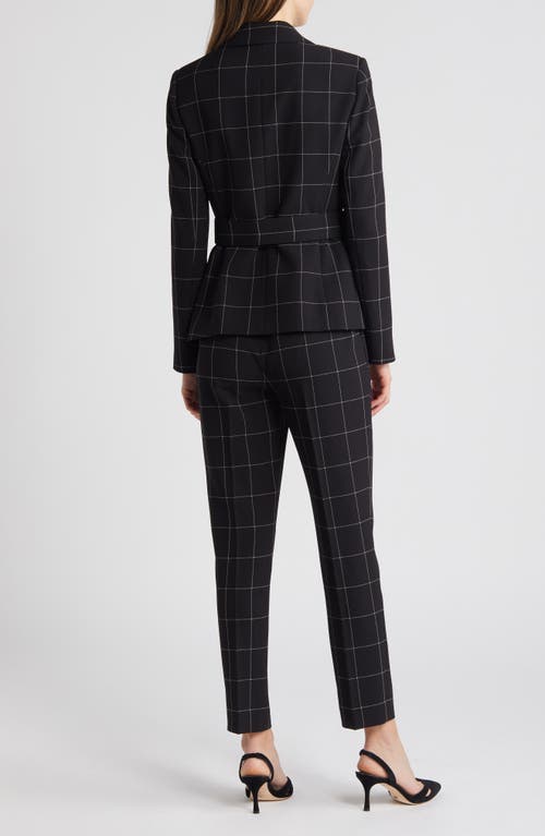 Tahari Asl Windowpane Check Belted Blazer & Pants Set