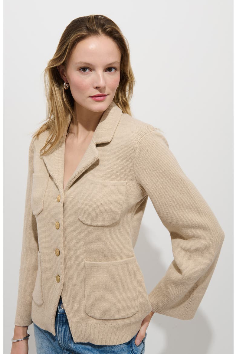 Notched Collar Cotton & Cashmere Cardigan, Alternate, color, SAND