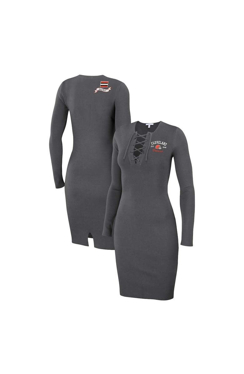 WEAR by Erin Andrews Women's WEAR by Erin Andrews Charcoal Cleveland Browns Lace Up Long Sleeve Dress, Main, color, Charcoal