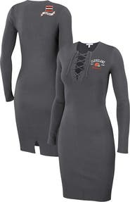 WEAR by Erin Andrews Women's WEAR by Erin Andrews Charcoal Cleveland Browns Lace Up Long Sleeve Dress