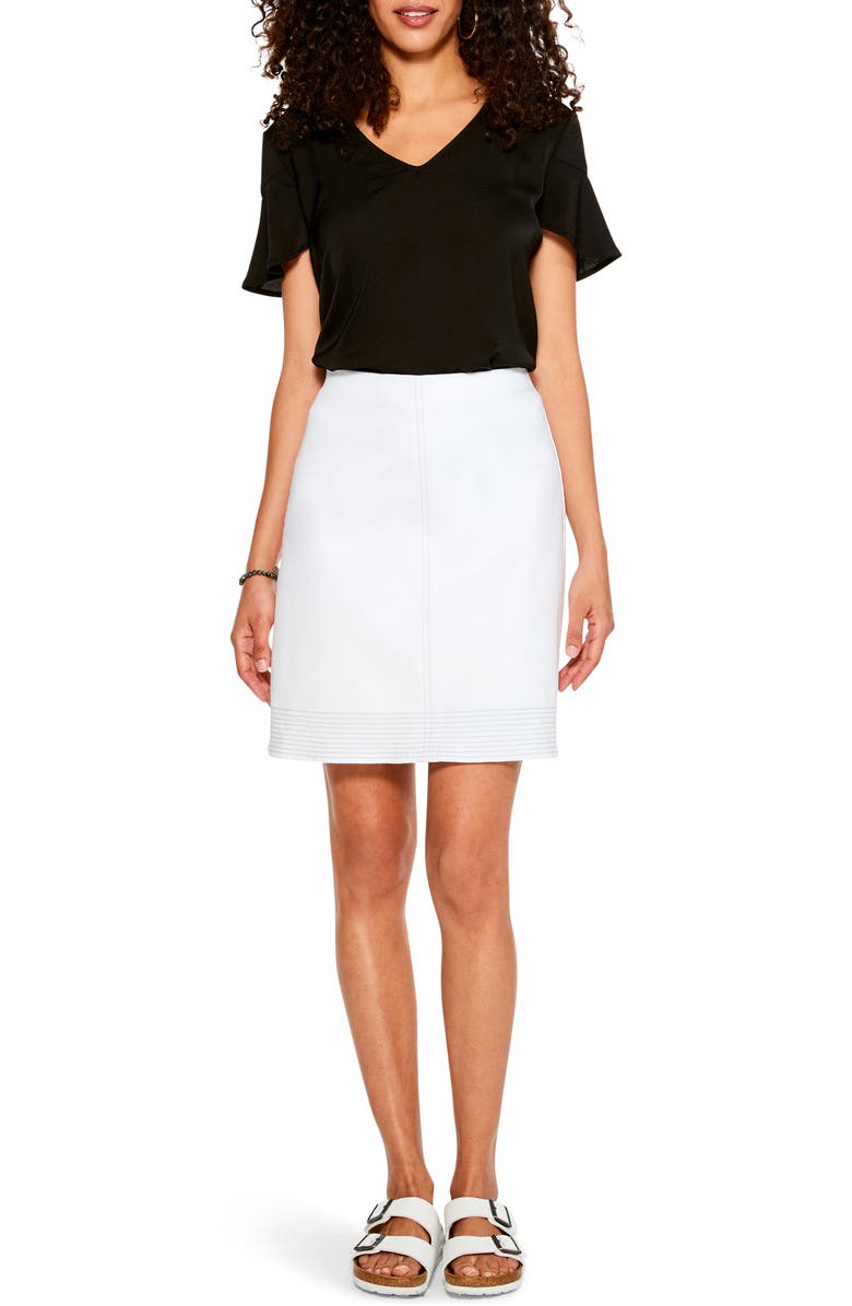 NIC+ZOE All Day Stitched Hem Denim Skirt, Alternate, color, Paper White