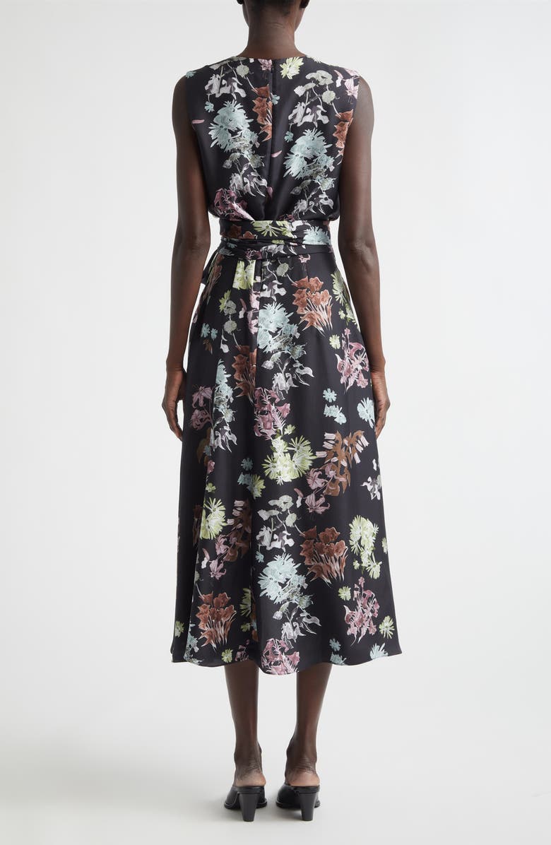 Altuzarra Penny Floral Print Silk Dress, Alternate, color, Black Flowers