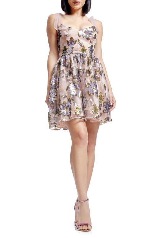 DRESS THE POPULATION DRESS THE POPULATION KAITRIN FLORAL SEQUIN FIT & FLARE MINIDRESS