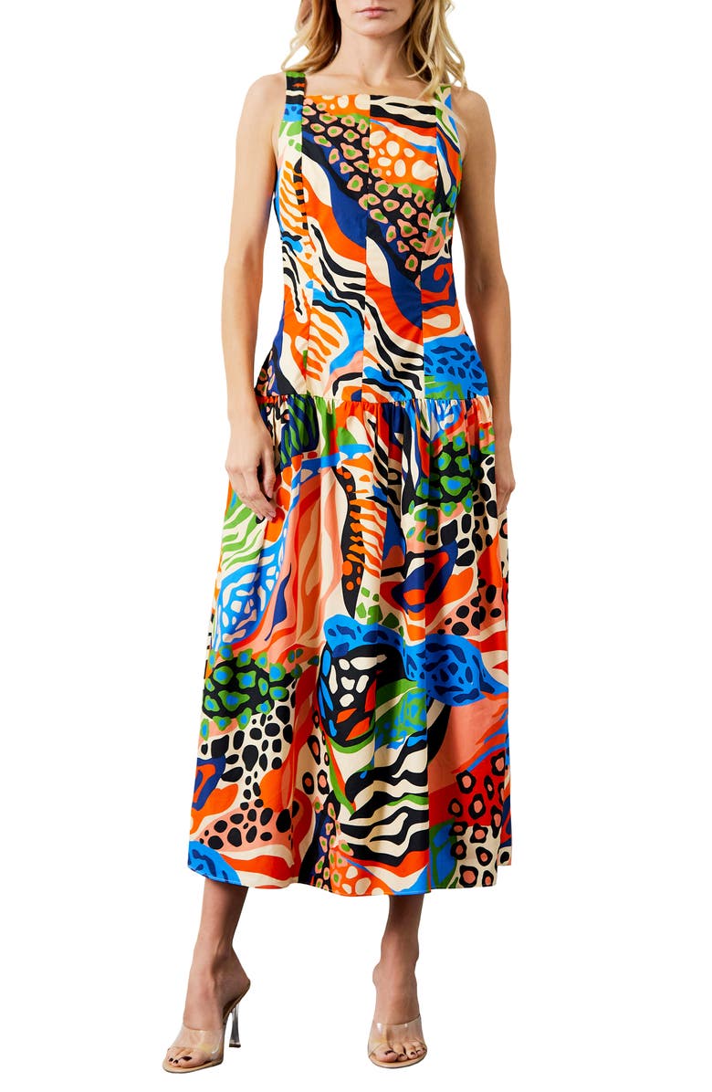 CIEBON Chara Abstract Print Cotton Dress, Main, color, Red Multi